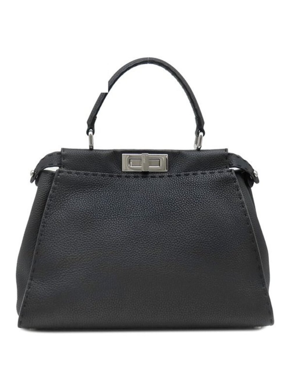 Fendi 2-Way Bag Peekaboo Selleria Medium Leather Black Silver Handbag